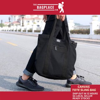 ”SG Local Seller” TheBagPlace Japan Fashion 3 Design White Black Colour Canvas Tote Shoulder Bag Unisex ” Fast Shipping