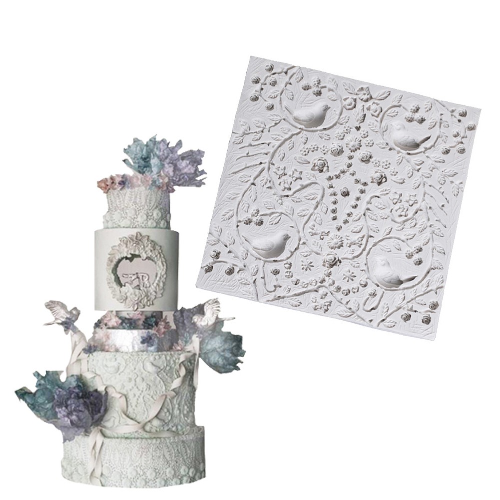 KALAIEN Fondant Impression Mats Bird&Forest Cake ...