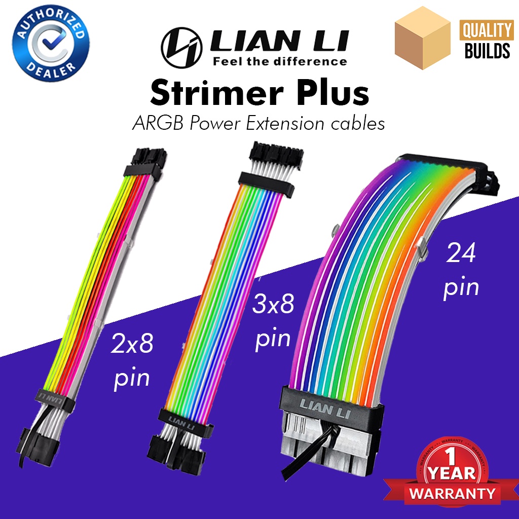 Lian Li Strimer Plus ARGB Power Extension Cable Cables 8PIN PCIE 24Pin ...