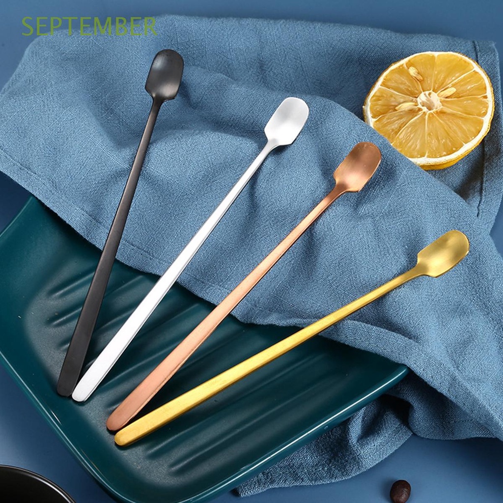 4PCS Stainless Steel Ice Spoon Long Handle Stirring Coffee Spoons for Milk Tea Cocktail Dessert Silver/Black/Golden/Rose Gold 