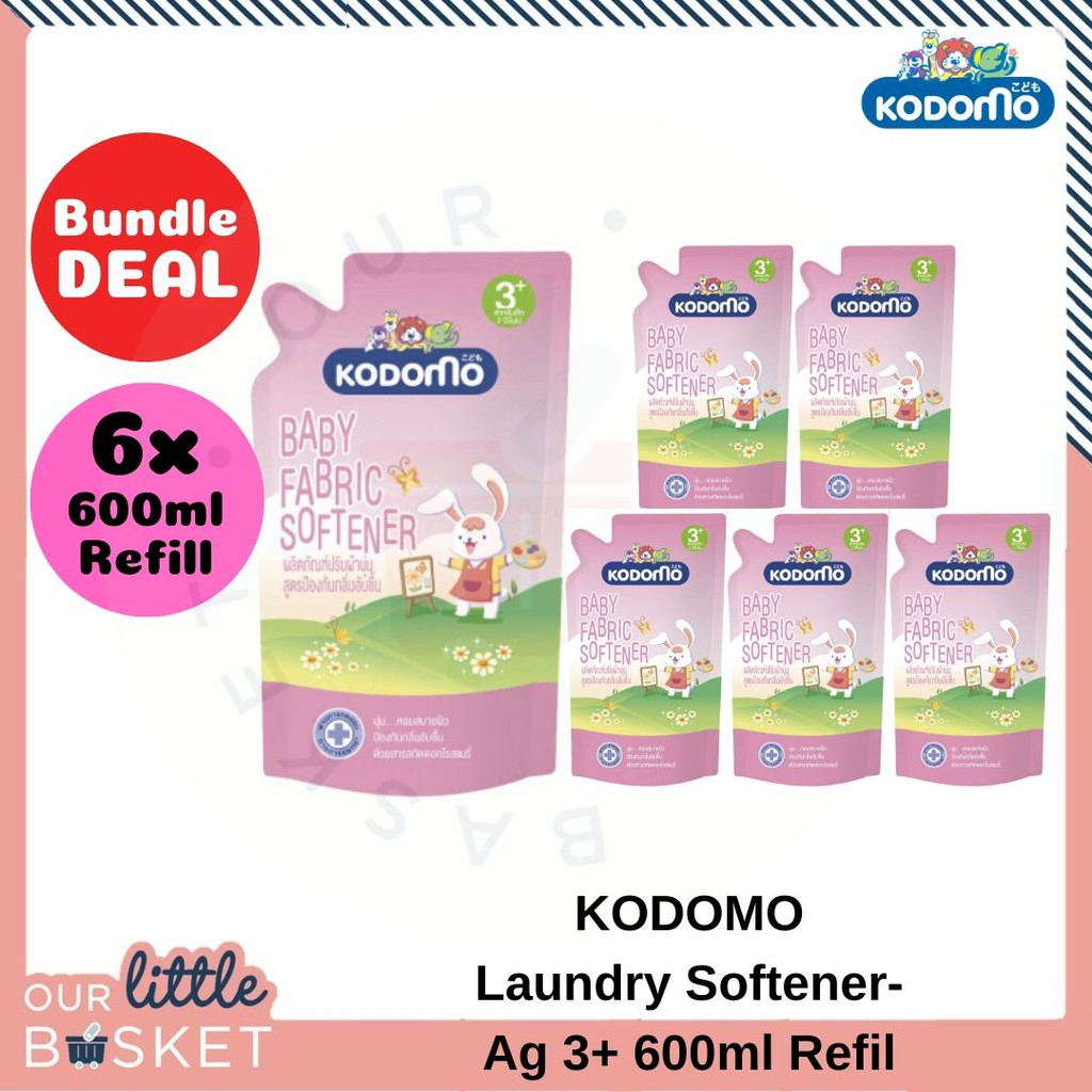 KODOMO Baby Laundry Softener Newborn/ Age 3+[Bundle 6x Refill 600ml