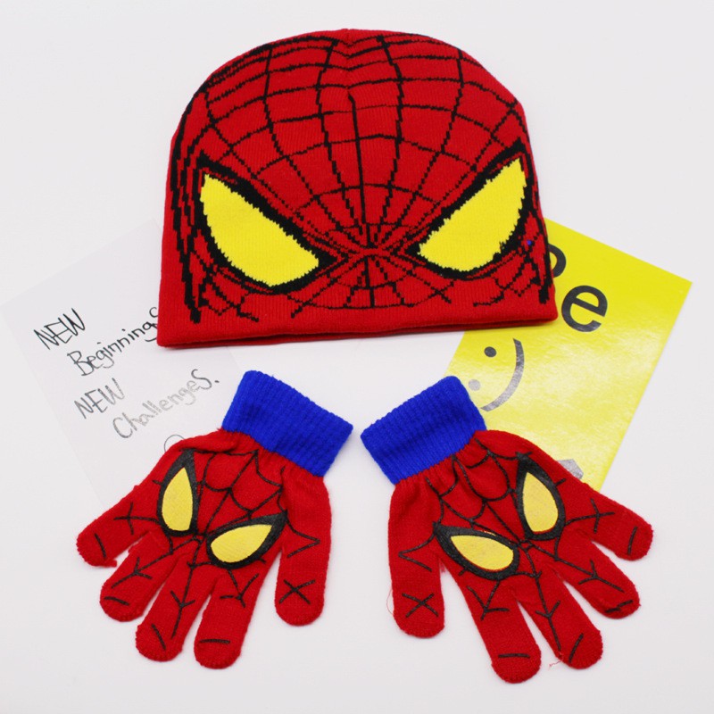 Autumn Winter Boys Hat Set Cartoon Spiderman Warm Cap knitted Hat Gloves  Sets | Shopee Singapore