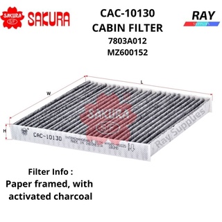 SAKURA CABIN AIRCON FILTER CAC10130 Paper framed, with activated charcoal ,MITSUBISHI i, Attrage,Space Star,Mirage