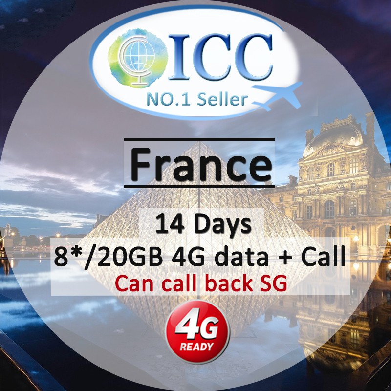 ICC_France 14 Days 8GB/20GB Data + Call SIM (Can call back SG)