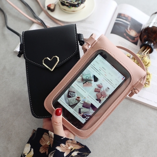 Image of Women's Touch Screen Cell phone purse Heart-Shaped Decoration Transparent Touching Screen Pouch Wallet
