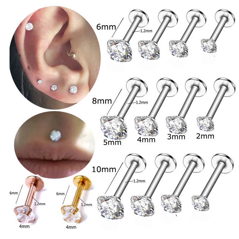 1piece Stianless Steel Labret Lip Stud Rook Helix Tragus Cartilage Piercing 16g Earrings Zircon Shopee Singapore