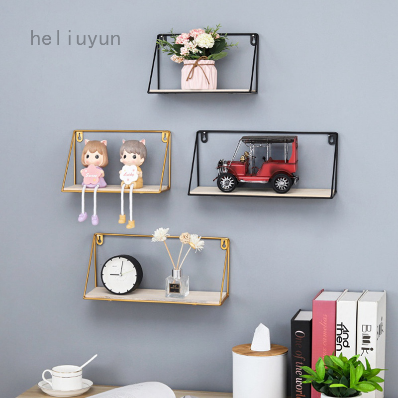 Heliuyun Grid Wall Shelf Wall Mounted Hanging Shelf Storage Holder Rack Wooden Iron Bedroom Wall Art Shelve Shopee Singapore