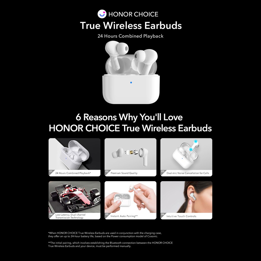 honor choice true wireless earbuds white