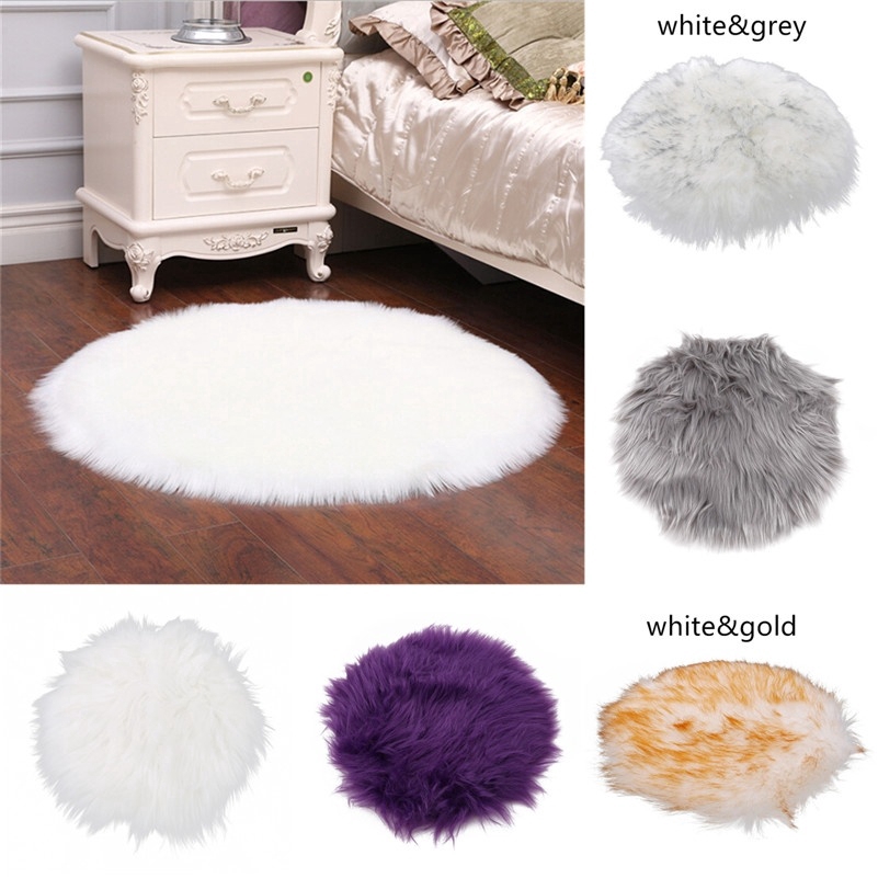 Round Artificial Sheepskin Area Rug Home Office Fluffy Rug Floor