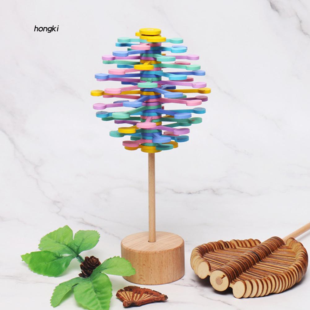 Wood Helicone Lolly Toy Rotating Magic Wand Stress Relief Toys Home Decor 
