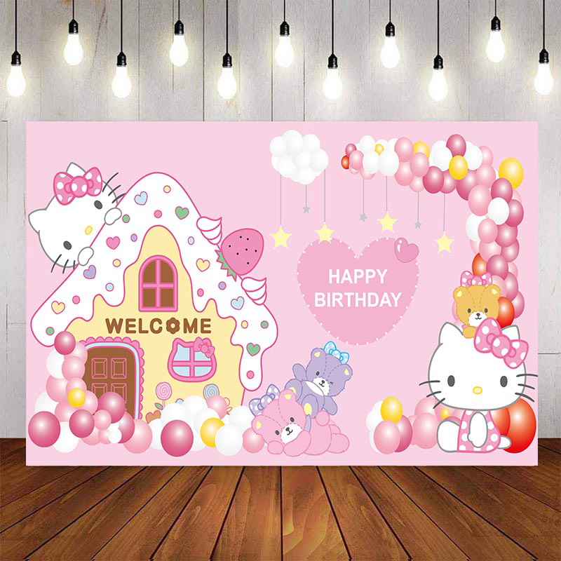 Hello Kitty Backdrop For Photography Baby Shower Kids Girls Cartoon  Background Birthday Party Decor Custom Name Photo | Shopee Singapore