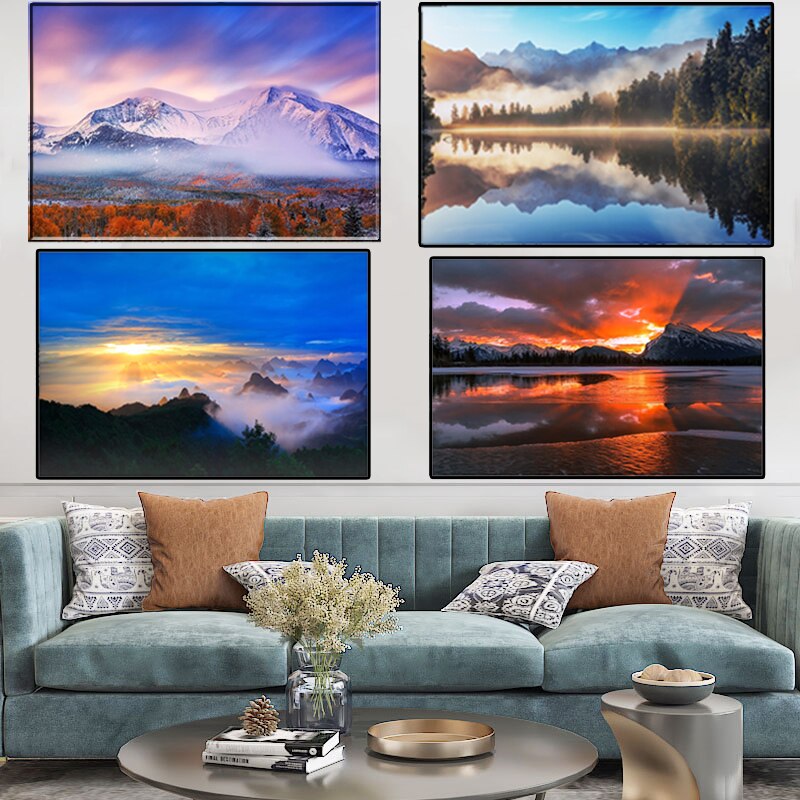 Nature Poster Landscape Sunset Sea Mountain Painting Wall Art Pictures Canvas Print Modern Home Decoration Gift No Frame Ee Singapore - Mountain Home Decor Canada