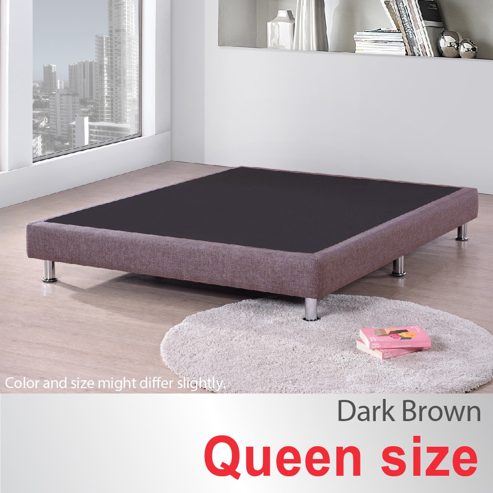 Queen Size * Divan Bed Base * Fabric Upholstery * Dark Brown * Metal