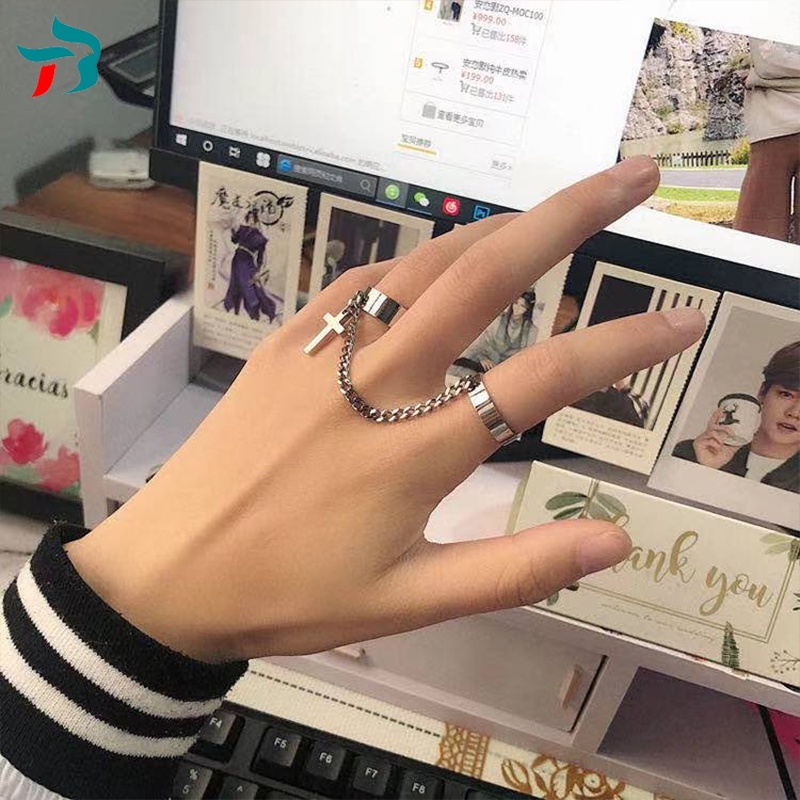 Vintage Cross Chain Adjustable Joint Ring Hip Hop Punk Finger Rings Women Men Dating Party JewelryB