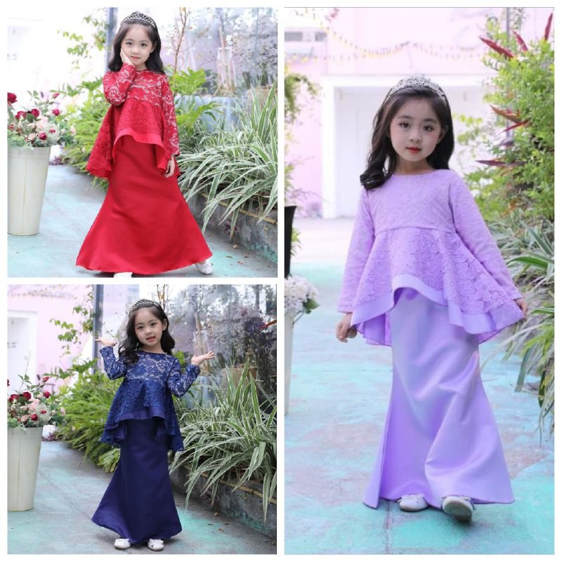 Baju Kurung Peplum Moden Raya Lace Budak Perempuan Malay Traditional Kids Girls Wear Shopee Singapore