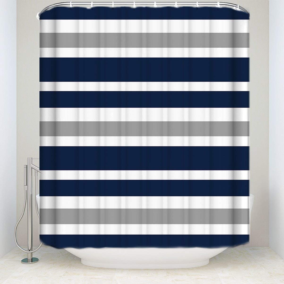 Designs Navy Blue Gray And White Kids Bathroom Fabric Bath Teen Stripe Shower Curtain Shopee Singapore