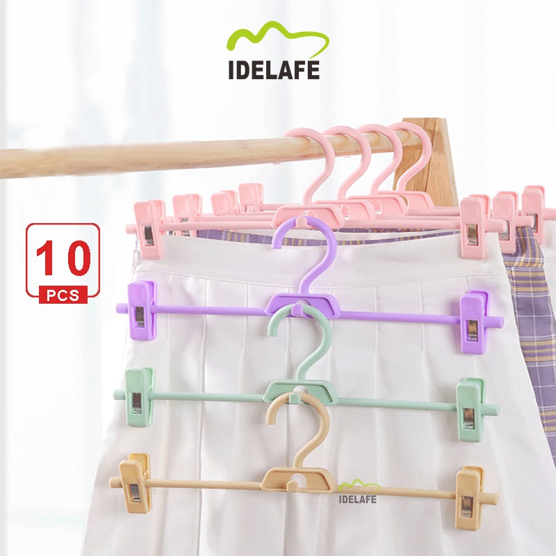 Idelafe 10PCS Plastic Skirt Hangers Pant Hangers with 2 Adjustable