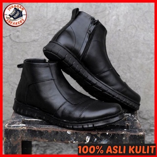 100% Genuine CHELSEA BLACK Leather | Js x WOLF | Cow Leather Boots ZIPPER ZIPPER Boots VINTAGE Cool TRENDY