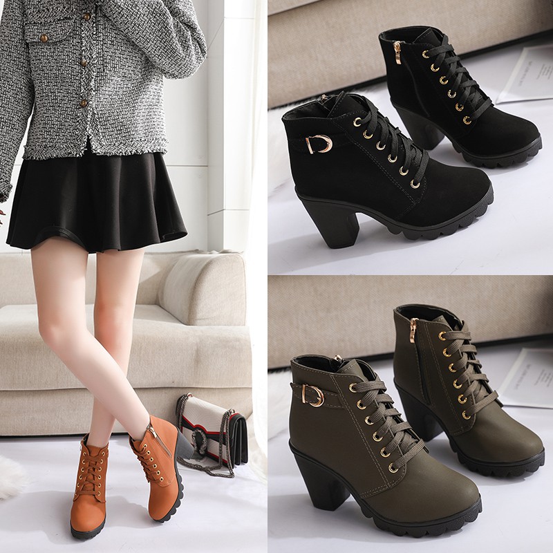 women ankle boots booties vintage pointed platform block high heels doc ...