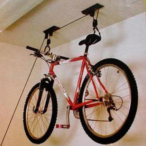 bicycle hanging from ceiling