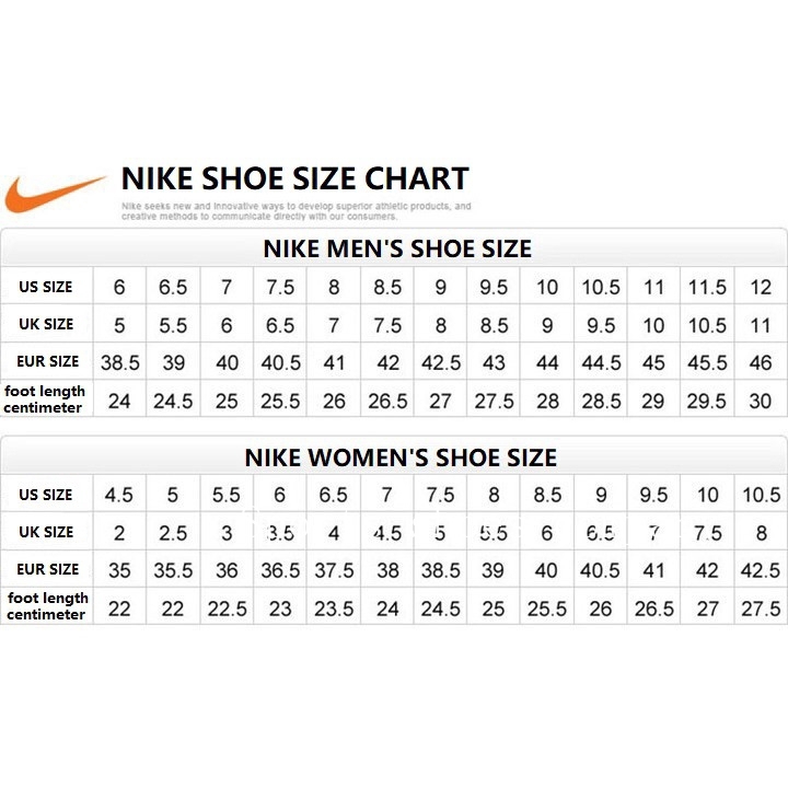 nike us size chart