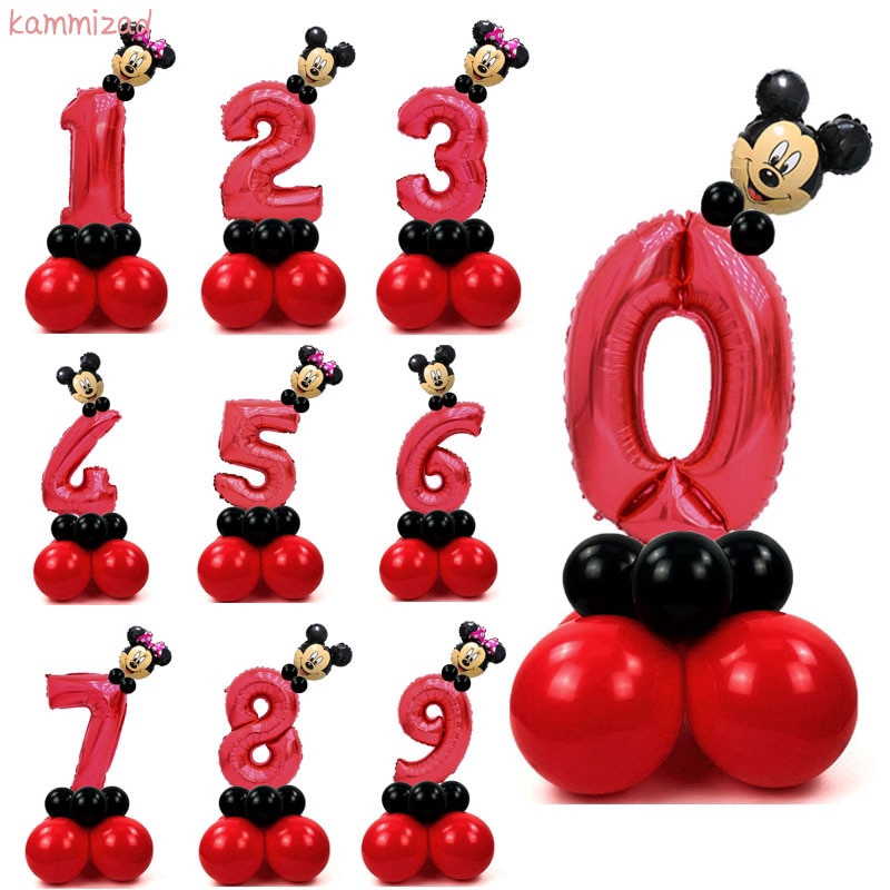 17pcs Lot Anniversaire Mickey Red Number Balloons For 1st Birthday Party Decorations Kids Foil Ballons Minnie Baloons Shopee Singapore