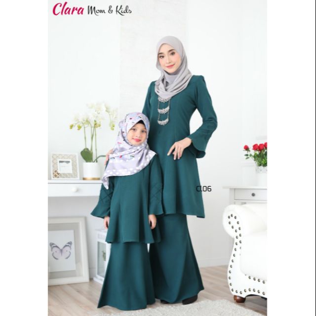 Kurung Clara Mom Kids Sedondon Cl06 Emerald Green Kurung Sedondon Baju Raya Shopee Singapore