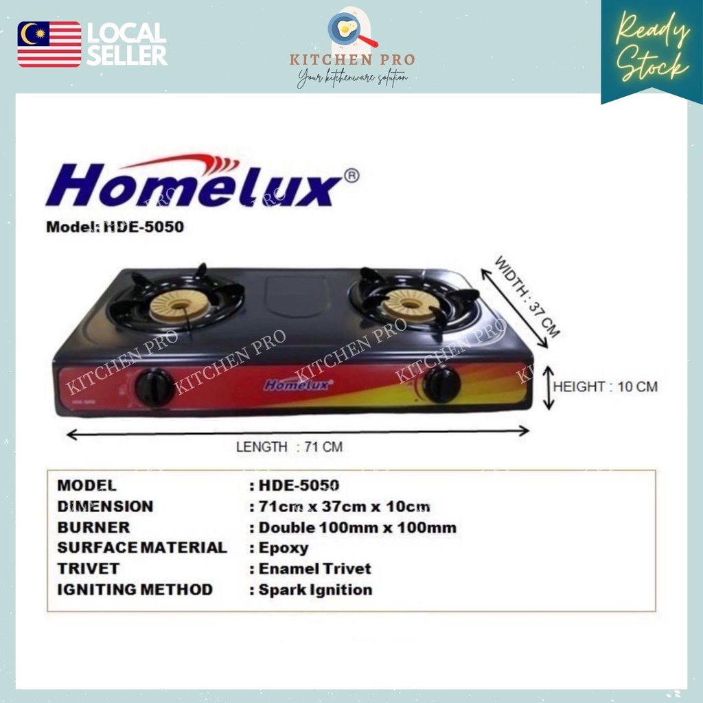 Shop Malaysia 𝐊𝐈𝐓𝐂𝐇𝐄𝐍 𝐏𝐑𝐎 Homelux Hde 5050 Double Gas Stove Shopee Singapore
