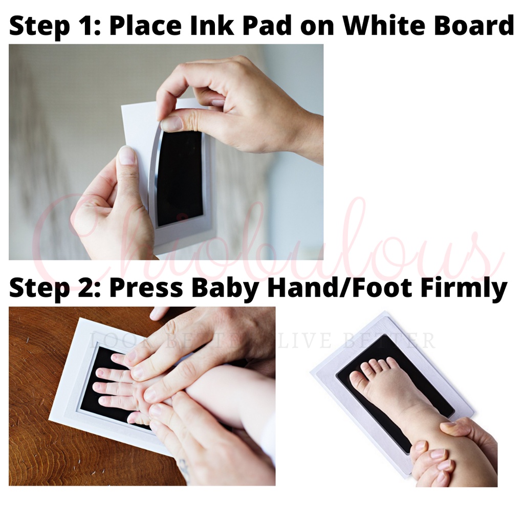 Baby Handprint Footprint Photo Frame No Ink Pad Inkless Infant Print Hand & Foot Stamp Newborn Pet Black White Keepsake