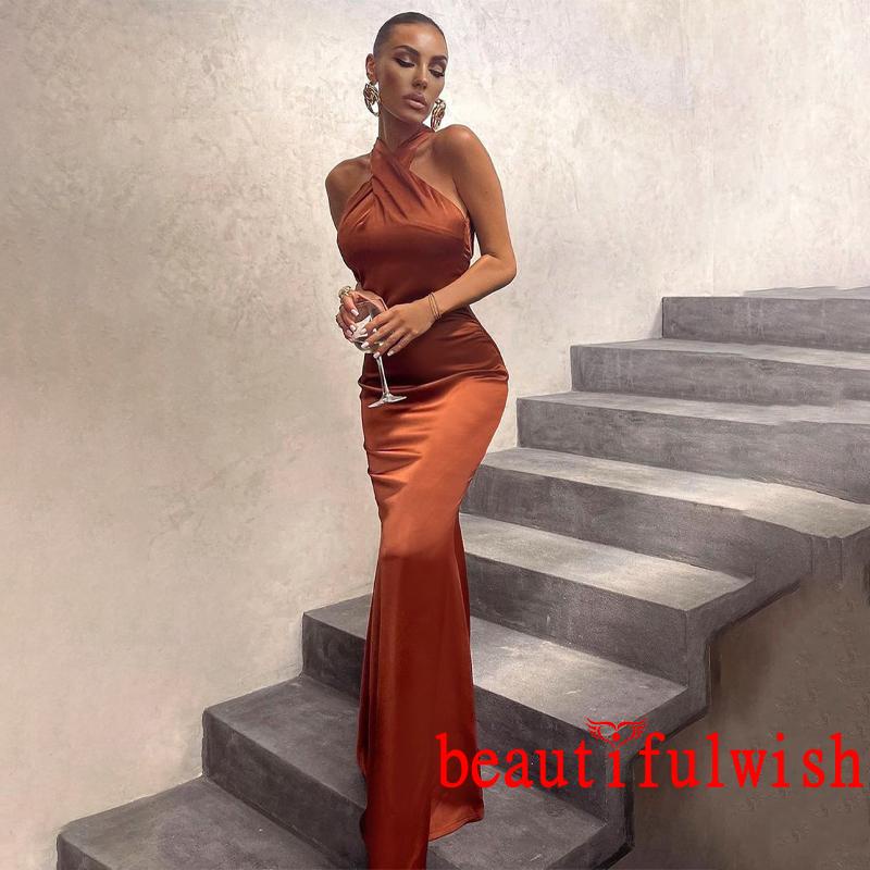 BEAUTIFULWISH-Women Solid Color Long Dress, Cross Halter Backless Ball Gown Cocktail Party Evening D