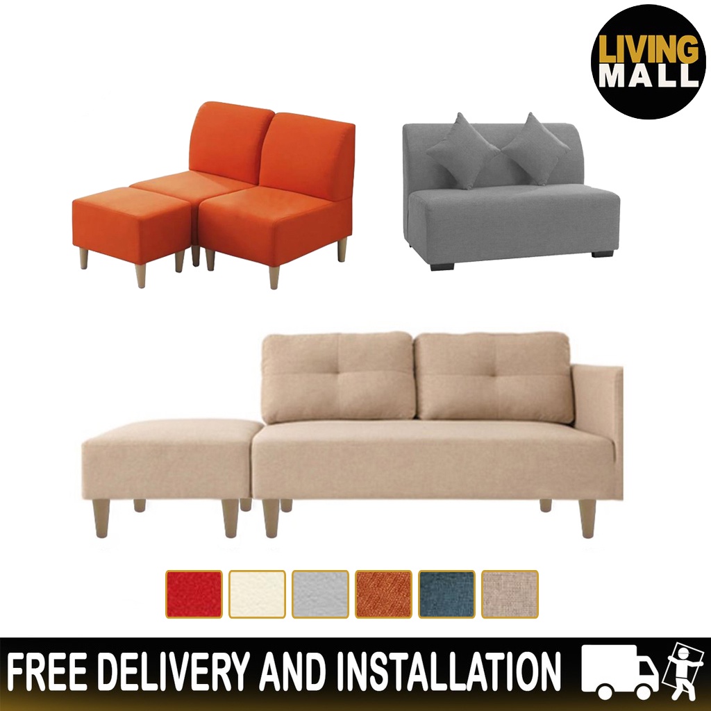 Living Mall Elson Series Fabric and Faux Leather Small Sofa Set with Chaise Stool in 6 Colours.