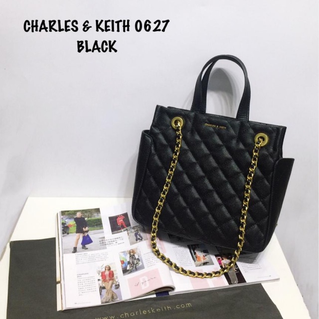 charles & keith chain detail quilted tote