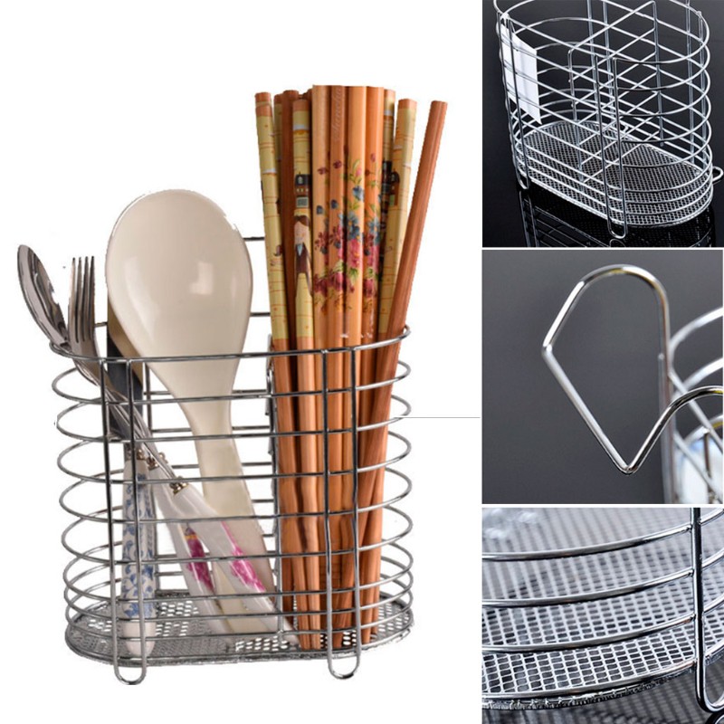 Stainless Steel Hanging 2 Compartments Mesh Utensil Drying Rack/Chopsticks/Spoon/Fork/Knife