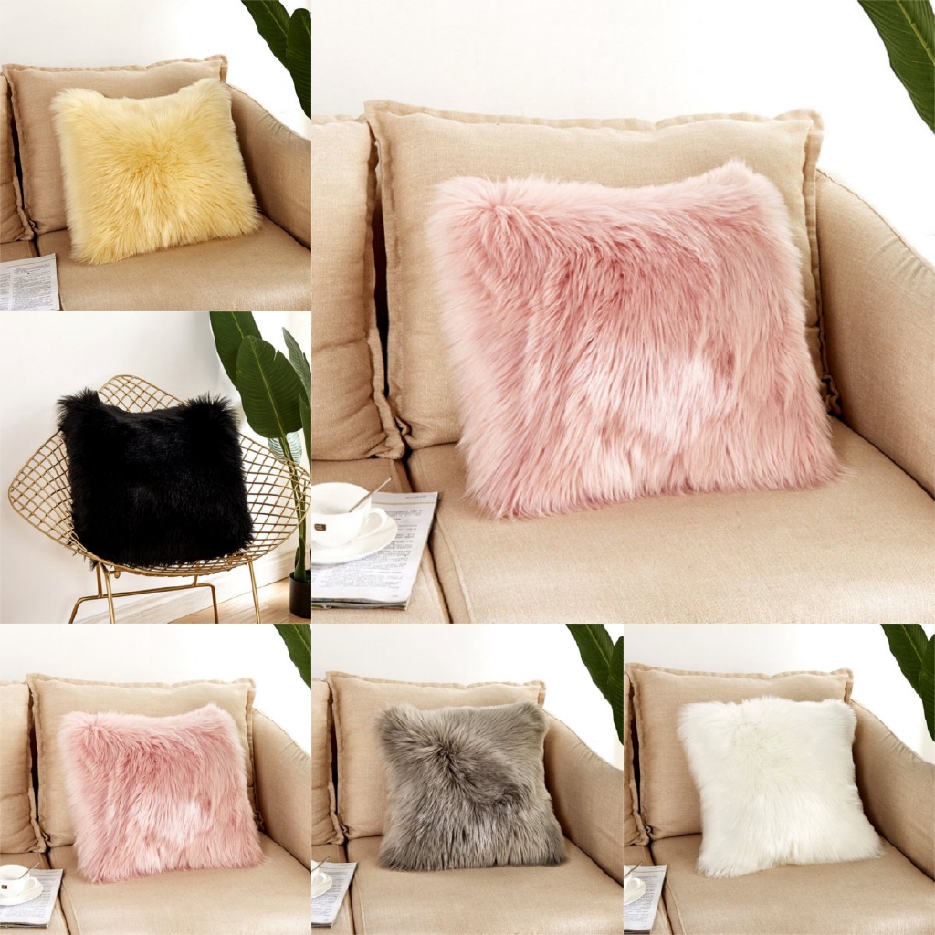 Faux Fur Throw Pillow Case Soft Fluffy Plush Sofa Cushion Cover Home Decor
