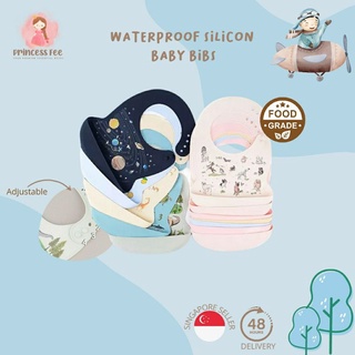 Cartoon Prints Kids Silicon Bib Baby Bib Waterproof Bib Baby Feeding Tools SG 