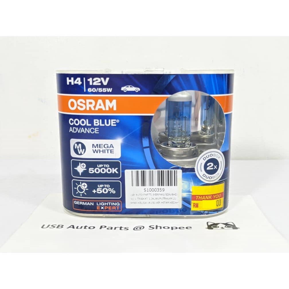H4 12V OSRAM Cool Blue Advance 5000K Halogen Headlamp Bulb Headlight