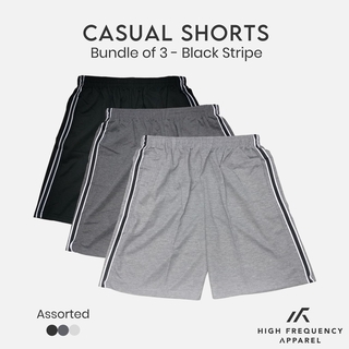 Image of [BUNDLE OF 3] Black Stripe Unisex HF Casual Shorts | Home Shorts | Grey Shorts | Men Shorts