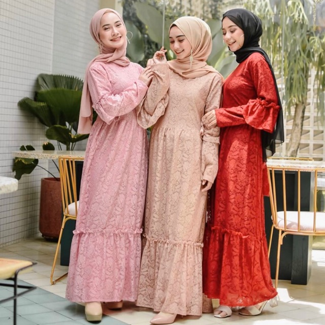 Denisa Gamis Brukat  Premium Dress Maxy Muslim Outfit 