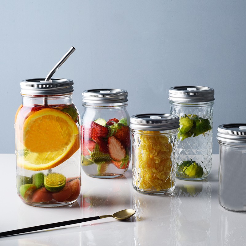 Download Mason Jar Glass Water Cup With Lid Milk Juice Drink Bottle ...