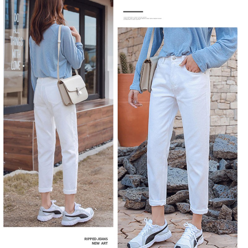 Casual Loose White Jeans Women Boyfriend Vintage Denim Pants Shopee Singapore