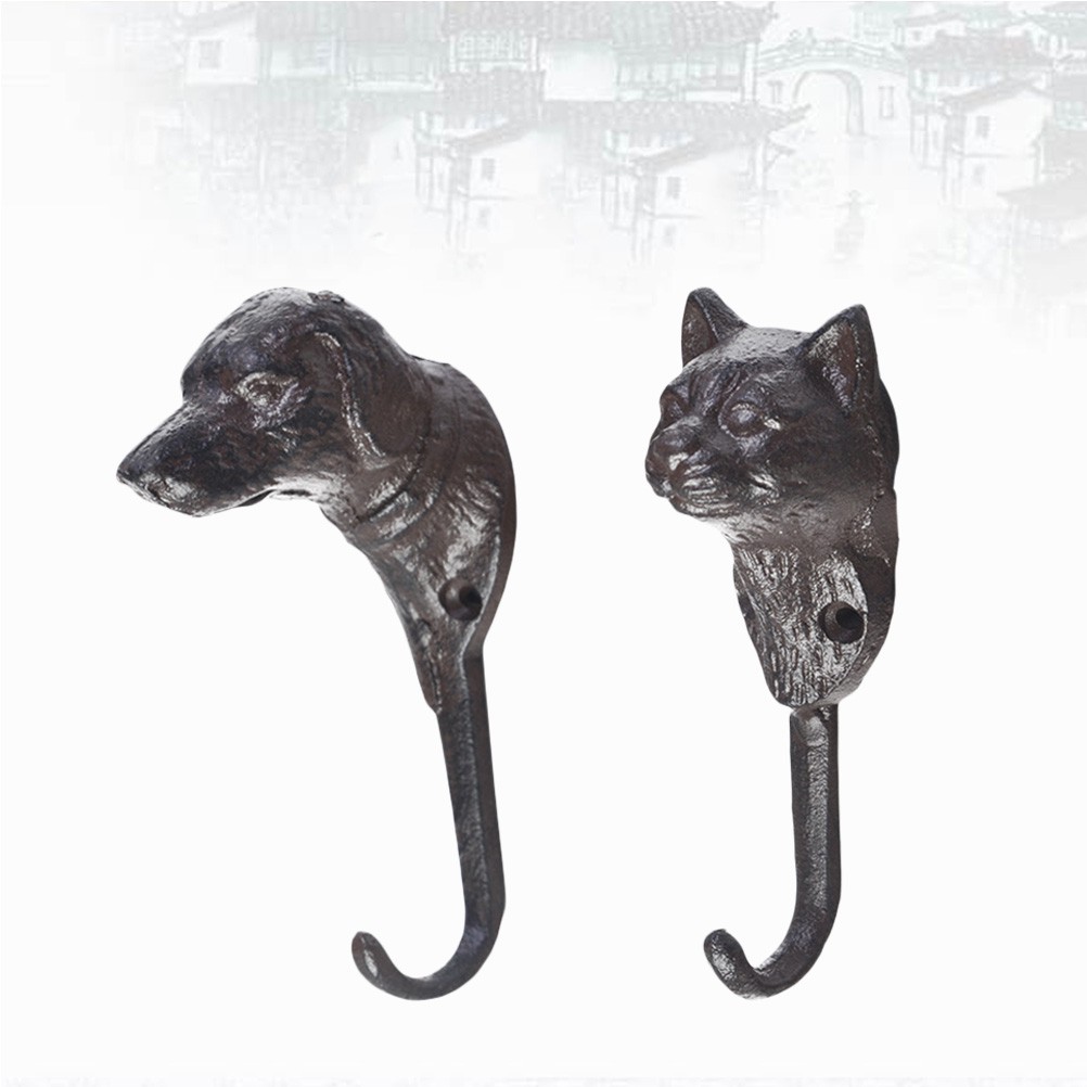 1 Pair Decorative Cat Dog Head Wall Door Hook Hanger Hat Bag Key