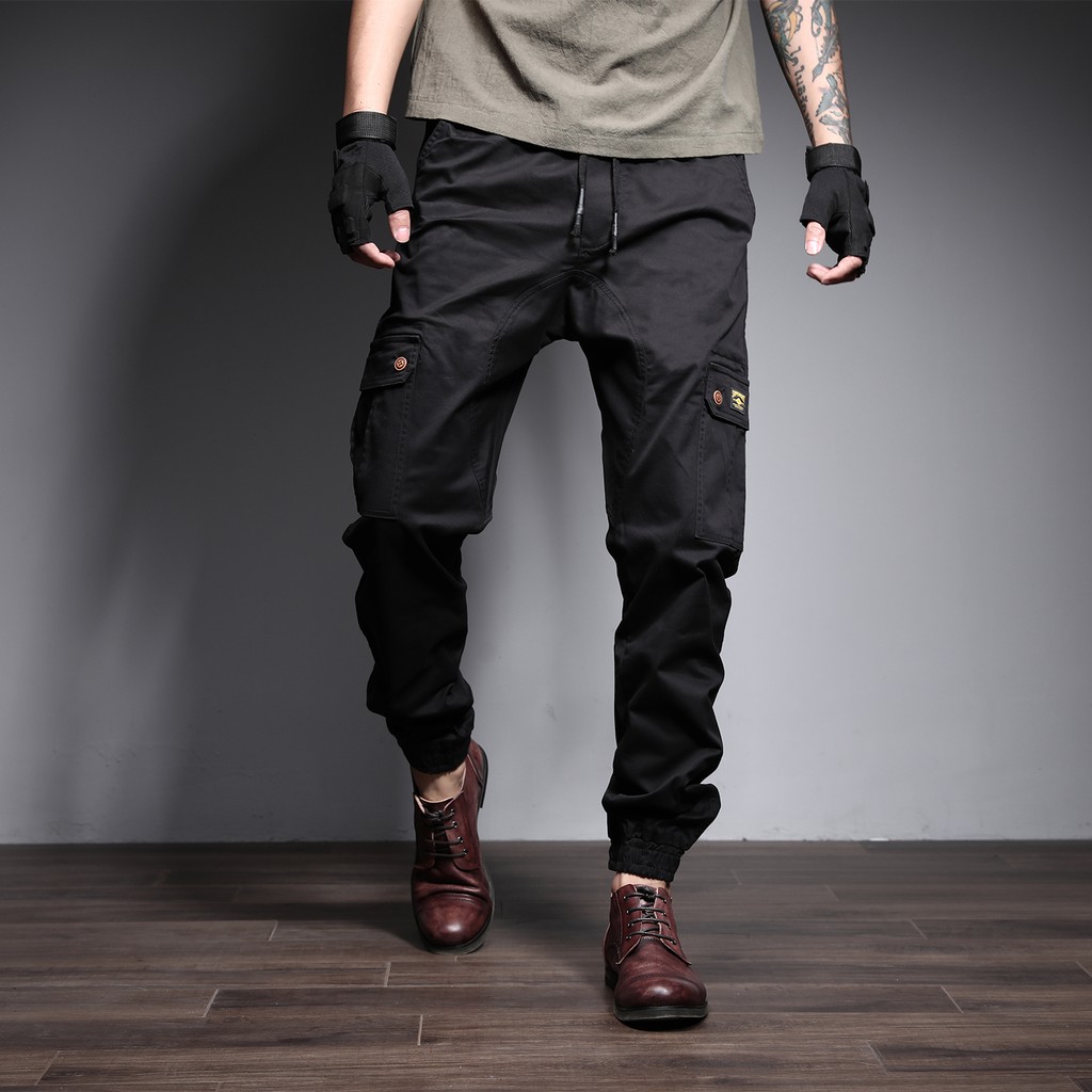 black drawstring cargo pants