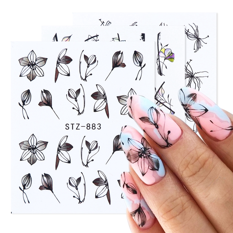 1pcs Black Floral Nail Water Transfer Stickers Decals Flowers Leaves Decorations Designs Nail Art Sliders Manicure Shopee Singapore