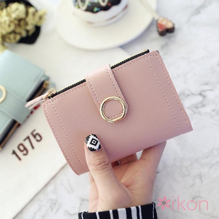 Image of Korean Woman PU Leather Purse Button short Wallet