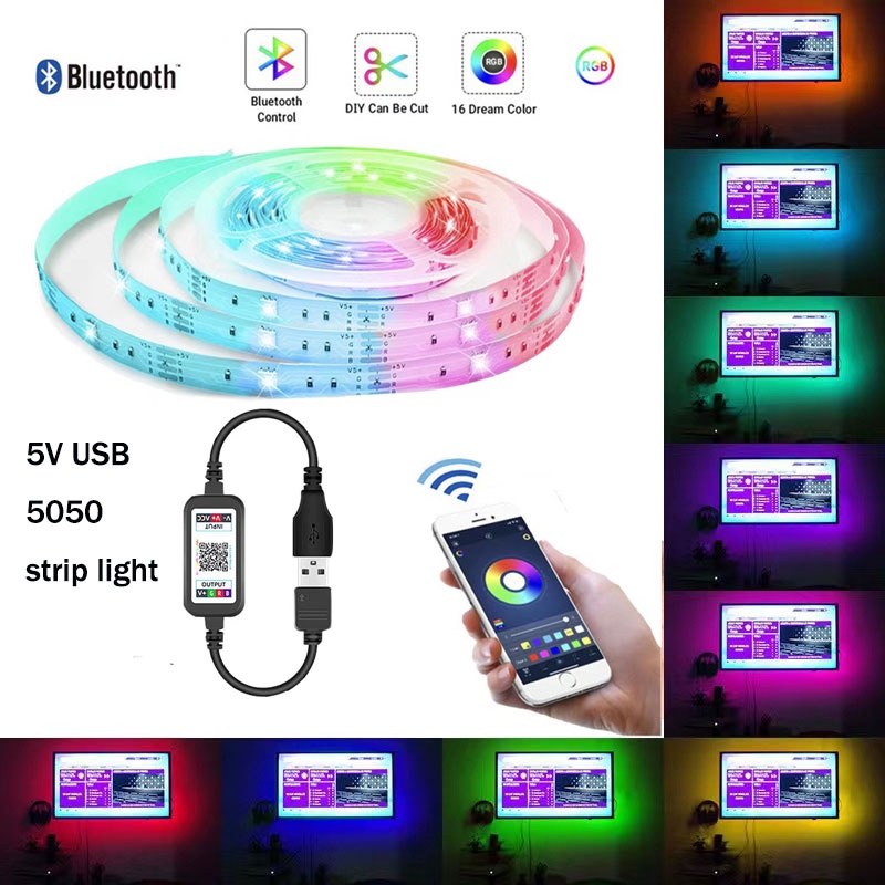 Bluetooth Set LED Light Strip USB 5V Lampu LED Bilik Tidur 5050 RGB LED