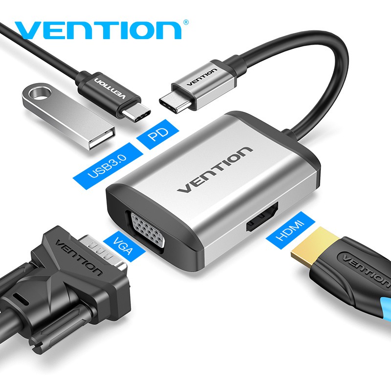 Vention USB C to HDMI VGA Adapter Type C Hub with 4K HDMI 1080P VGA USB