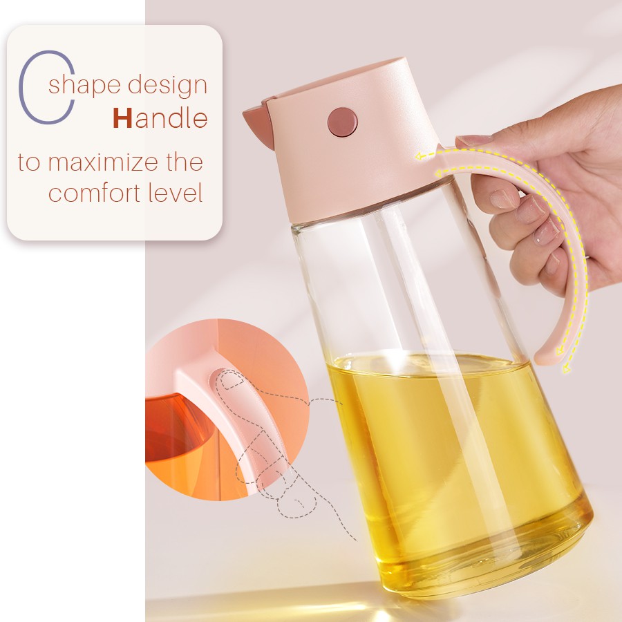 [Upgraded] Kitchen Glass Cooking Oil Bottle Auto Opening Closing Nozzle Oil Dispenser Liquid 650ml