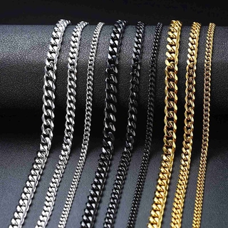 Image of Men's Necklace Stainless Steel Cuban Link Chain Silver Color Male Jewelry Gifts For Men 3COLORSNone