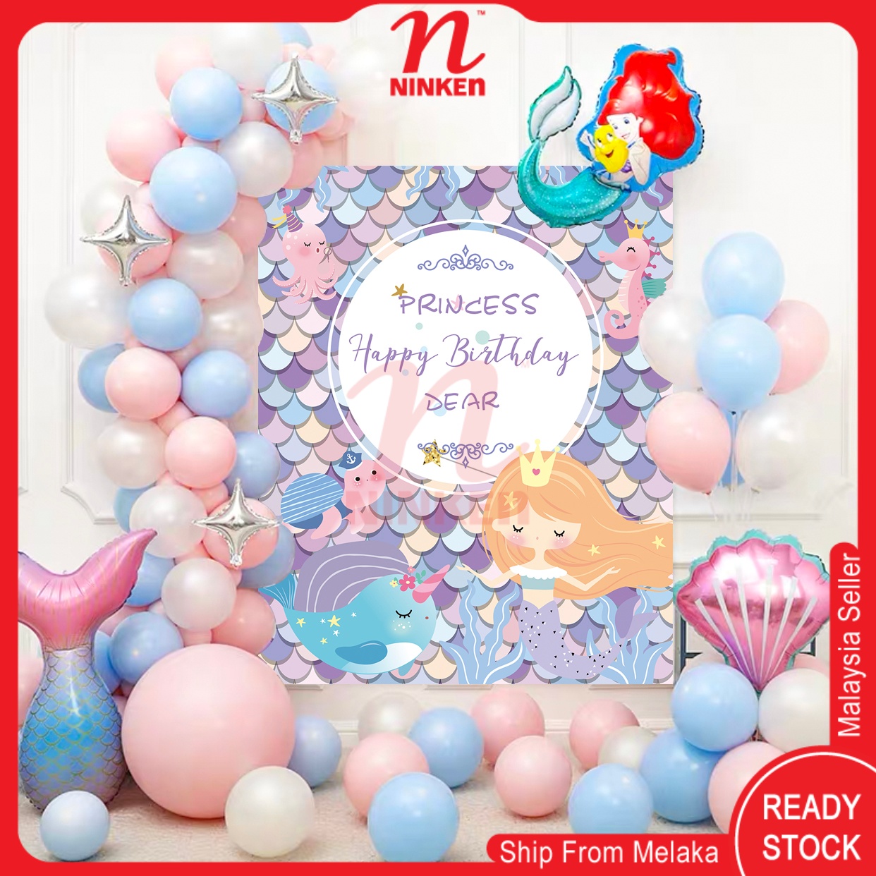 Shop Malaysia Ready Stock Mermaid Theme Birthday Party Decoration Balloons Set Princess Baby First Birthday Poster Backdrop Decor Shopee Singapore