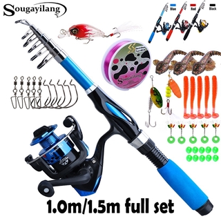 Sougayilang Telescopic Fishing Rod Set Portable 1.0m/1.5m Fishing Rod and Spinning Reel Combo Full Set Fishing Gear
